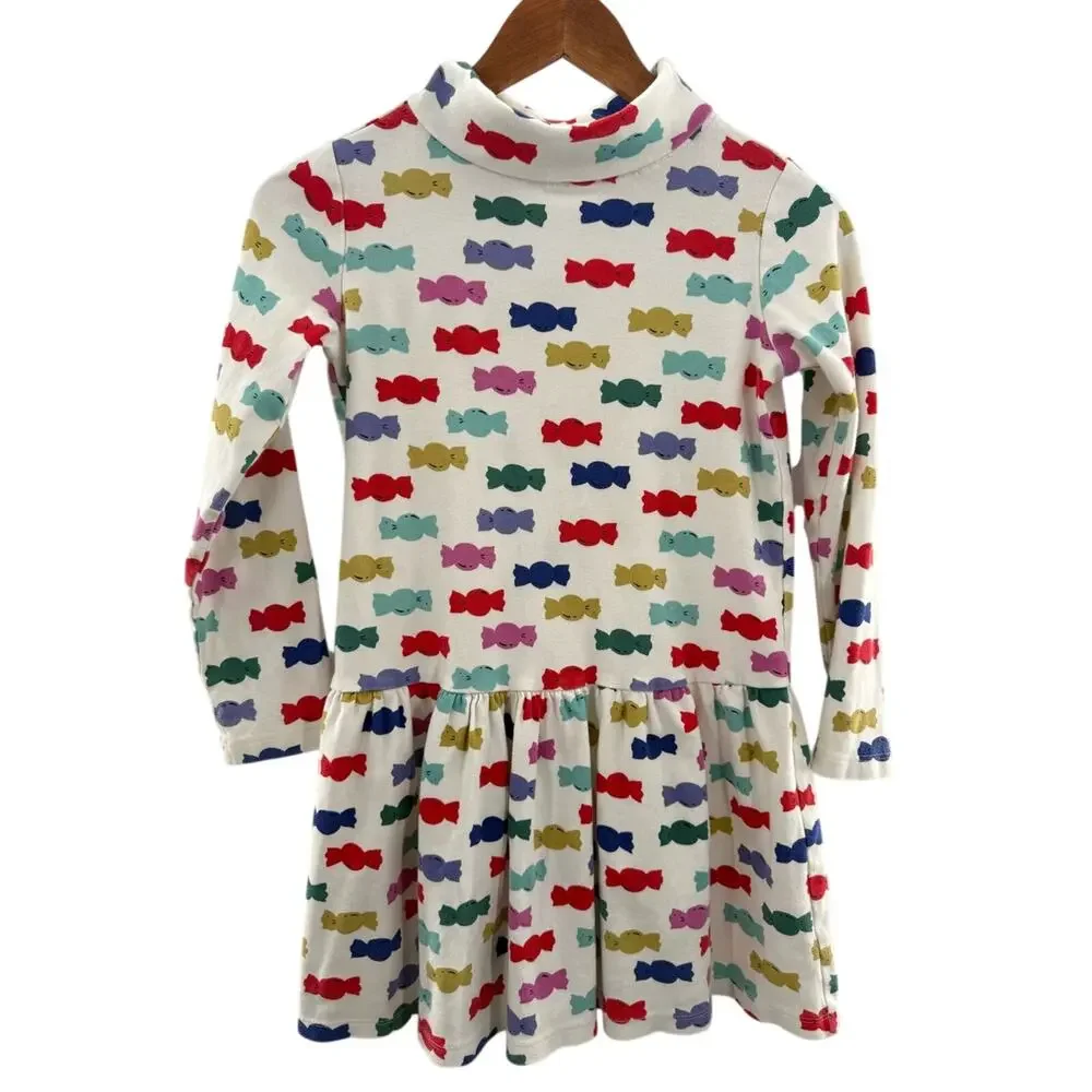 Hanna Andersson 100% Cotton Long Sleeve Turtleneck Dress Colorful Candy Size 10